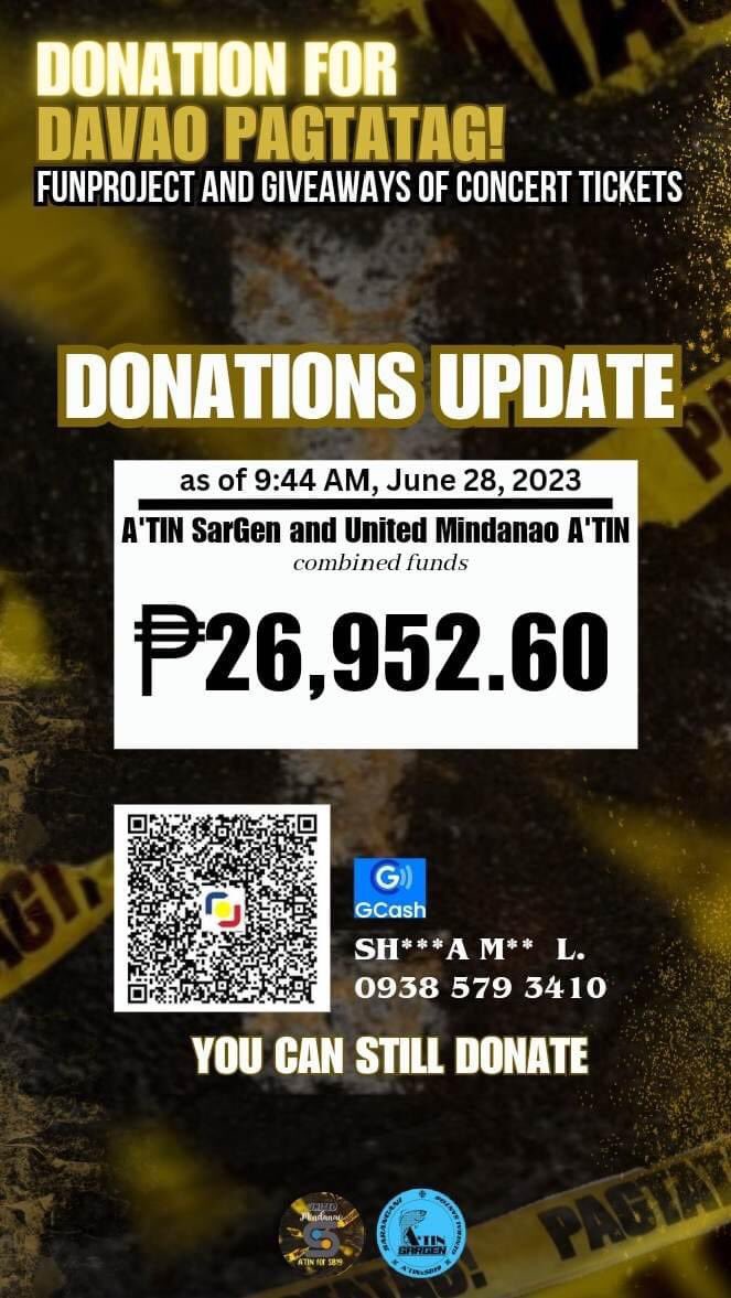 📢 UPDATE: We've reached an incredible milestone! The #PagtatagDavaoCon Donation Drive has already raised Php 26,952! 🙏

But we're not stopping there! Let's keep the momentum going and continue to show our unwavering support for SB19! 💪 

Donation Drive Until July 3. #SB19xATIN
