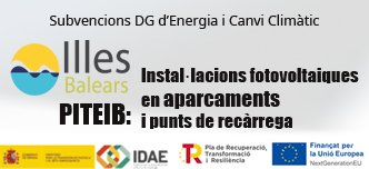 📢📢Ampliat termini #convocatòria d'#ajudes per al foment d'instal·lacions fotovoltaiques per autoconsum en aparcaments públics o privats i punts de recàrrega de vehicle elèctric (PITEIB) fins a 📅31/10/23
ℹ️bit.ly/3CQslS9
#PlandeRecuperacion #NextGenerationEU