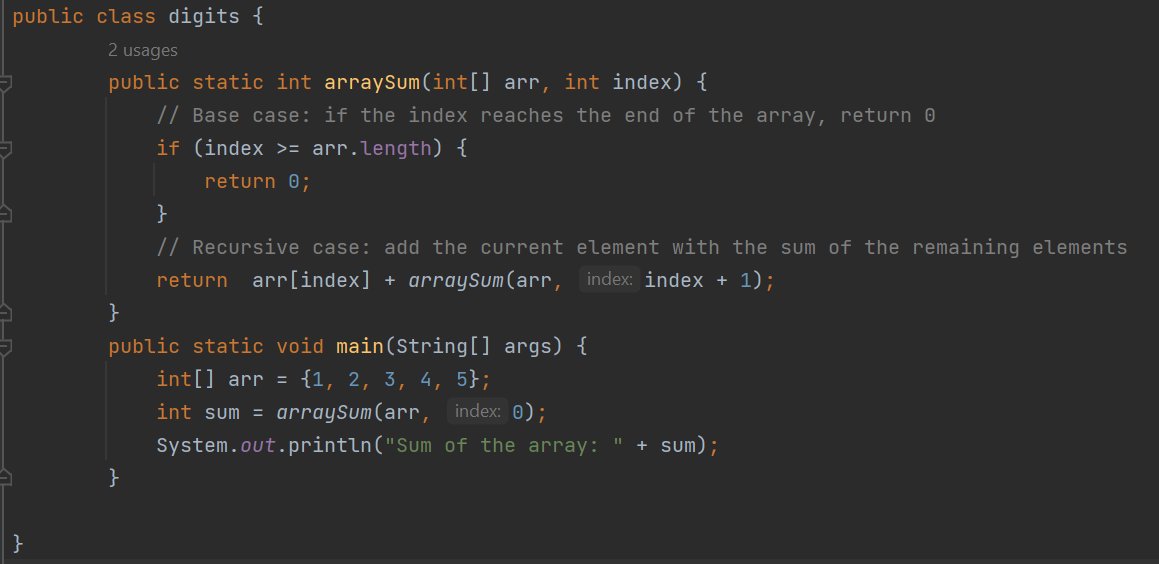 ReyedgeM's tweet image. &quot;Just implemented a recursive function in Java to calculate the sum of all elements in an array! 🧮📚 Here&apos;s the code snippet:
#Java #Recursion #ArraySum #learnDSA