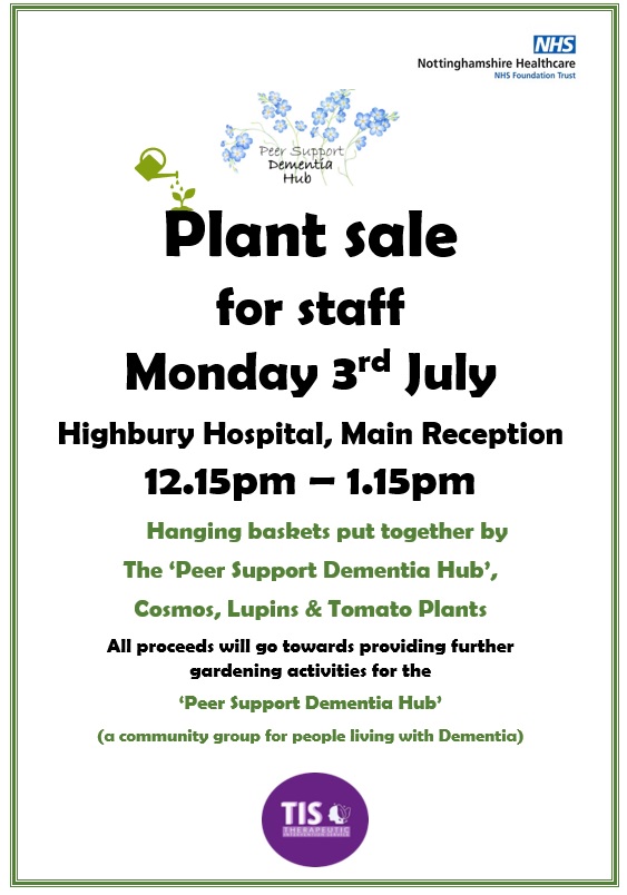 Grab yourselves a bargain! The 'Peer Support Dementia Hub' Plant Sale is on Monday, see below!🌷🌻👇👇