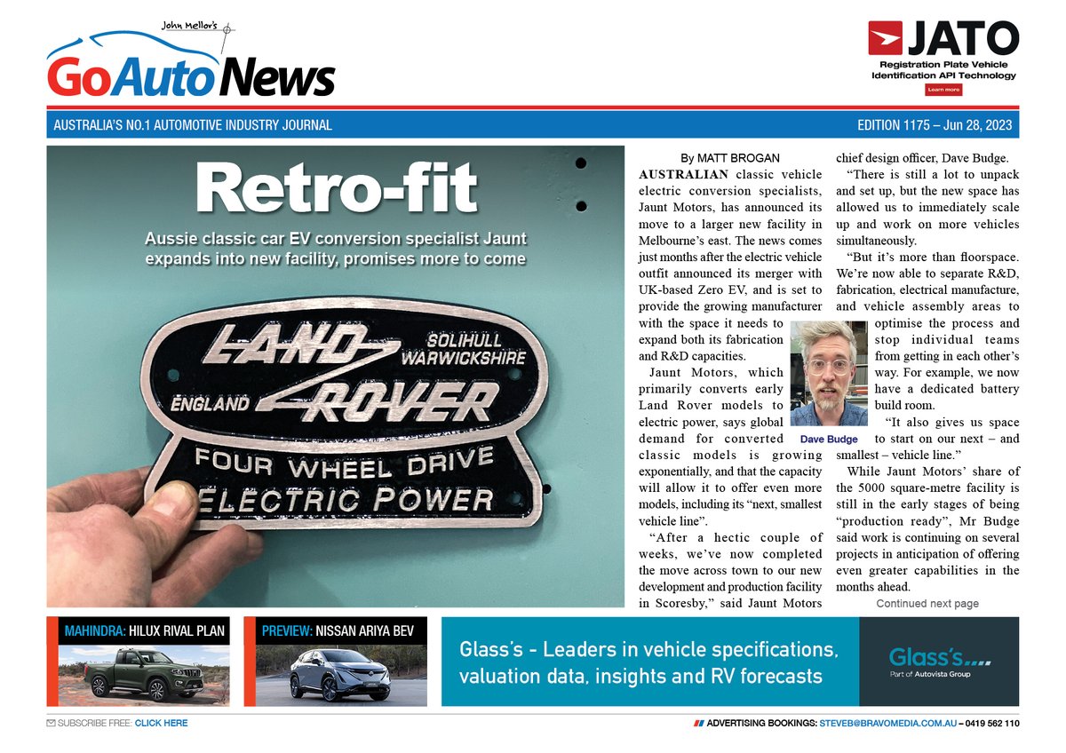 GoAutoMedia (@goauto) on Twitter photo GoAutoNews: we talk to Aussie classic car EV conversion specialists Jaunt Motors, find out <a href="/MahindraRise/">Mahindra Group</a>'s plans for a global dual-cab ute, hear <a href="/Toyota_Aus/">Toyota Australia</a>’s plans for a hybrid HiLux & <a href="/vaccofficial/">Victorian Automotive Chamber of Commerce - VACC</a> is urging car dealers to report odometer criminals
goauto.com.au/goautonews.html GoAutoNews: we talk to Aussie classic car EV conversion specialists Jaunt Motors, find out <a href="/MahindraRise/">Mahindra Group</a>'s plans for a global dual-cab ute, hear <a href="/Toyota_Aus/">Toyota Australia</a>’s plans for a hybrid HiLux & <a href="/vaccofficial/">Victorian Automotive Chamber of Commerce - VACC</a> is urging car dealers to report odometer criminals
goauto.com.au/goautonews.html