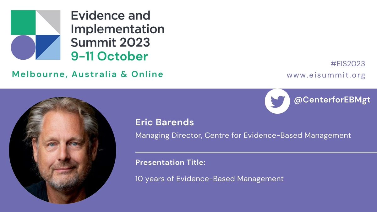 Announcing Eric Barends, Managing Director, <a href="/CenterforEBMgt/">CEBMa</a> as an invited speaker at this year's #EIS2023

Eric will explain the specific skills needed to gather, understand &amp; use evidence to make better informed organisational decisions

#Evidence #Leadership #Management