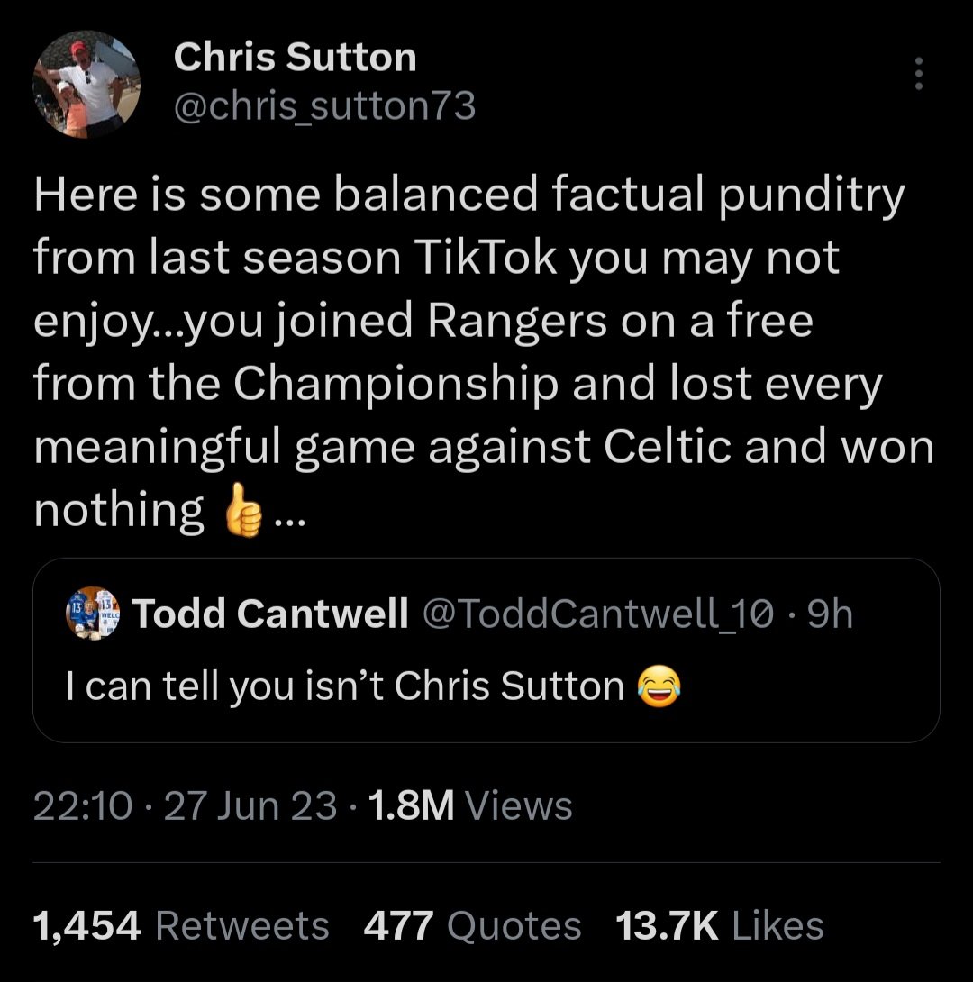 On Today's episode of fuck around and find out. 

Don't bring your handbag to a gun fight with Chris Sutton. Arse on platter.