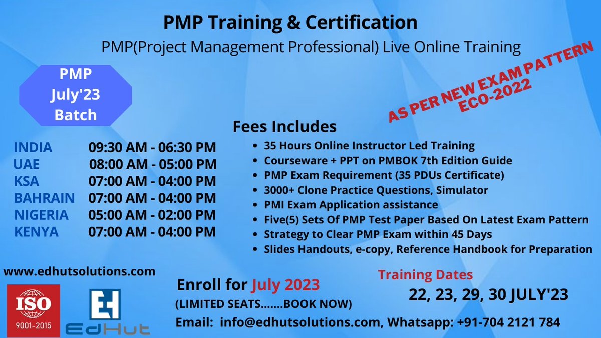 Join Our Upcoming PMP Training For July'23  Batch
#pmptraining #pmpexam #pmpcertification #PMP #PMI #pmbok #35PDU #projectmanager #projectmanager #tanzania #noida #gurugram #projectsupport #leadership #projectmanagerjobs #interactive #leadershipskills #projectconsultant