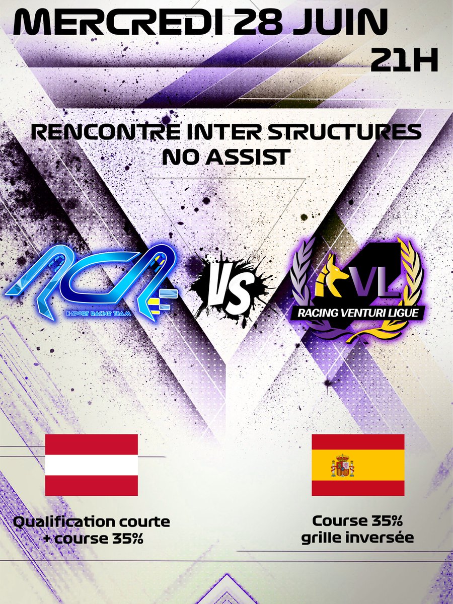 RacingVenturi1's tweet image. Rendez vous ce soir, à 21h, sur la chaine Twitch racing_venturi_ligue

10 vs 10 contre nos amis de la @R_C_RACING 

Format inédit au programme de cet affrontement 🔥

Qui sera le vainqueur de cet événement ? 👀