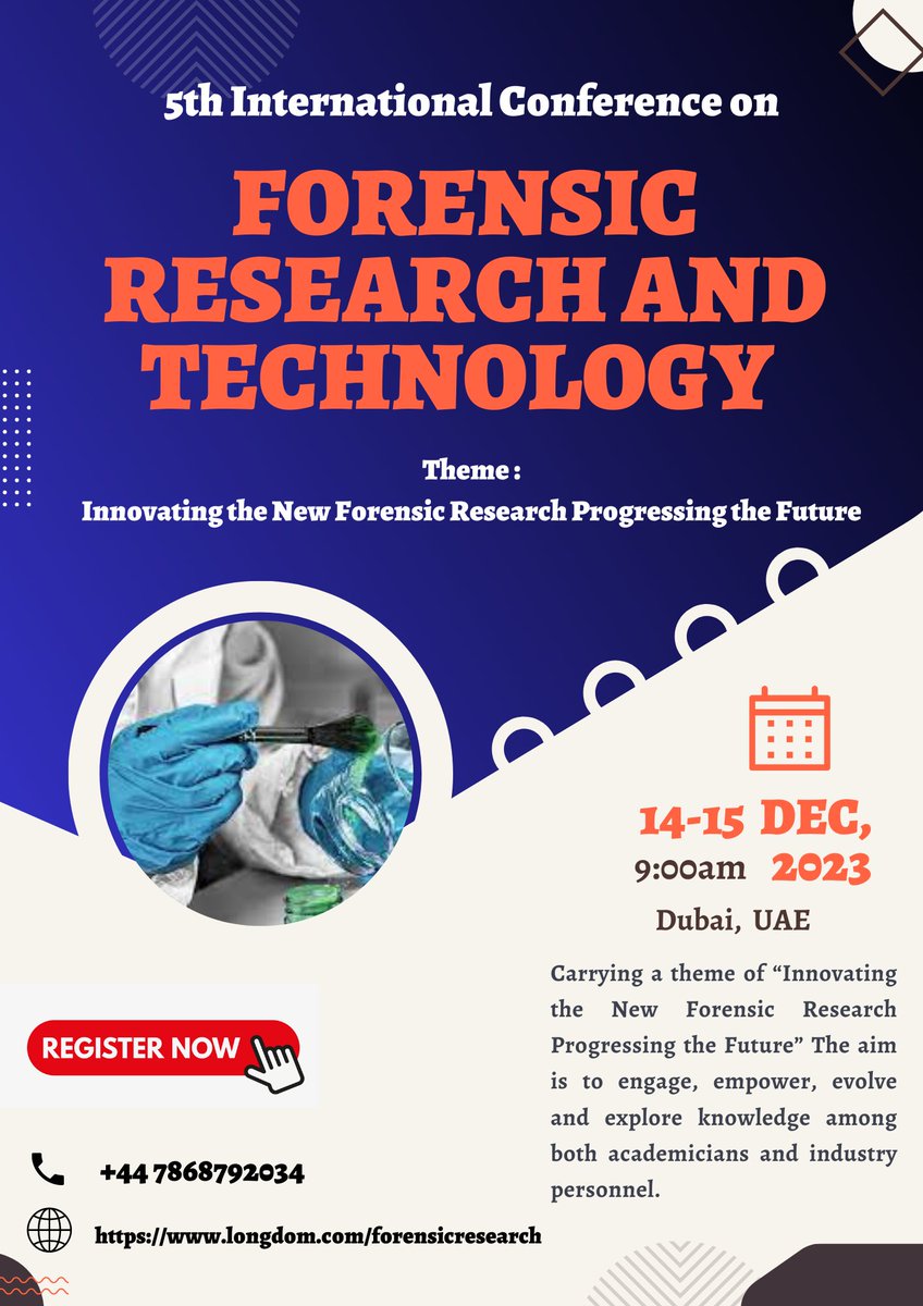 Come and join us at the Forensic Research and Technology Conference
Website: lnkd.in/eJPfmyR9
The conference is held at Dubai,UAE on Decembr 14-15, 2023

#technology #research #dubai #uae
#technology #research #dubai #uae #email #conference2023 #ocm #speakers