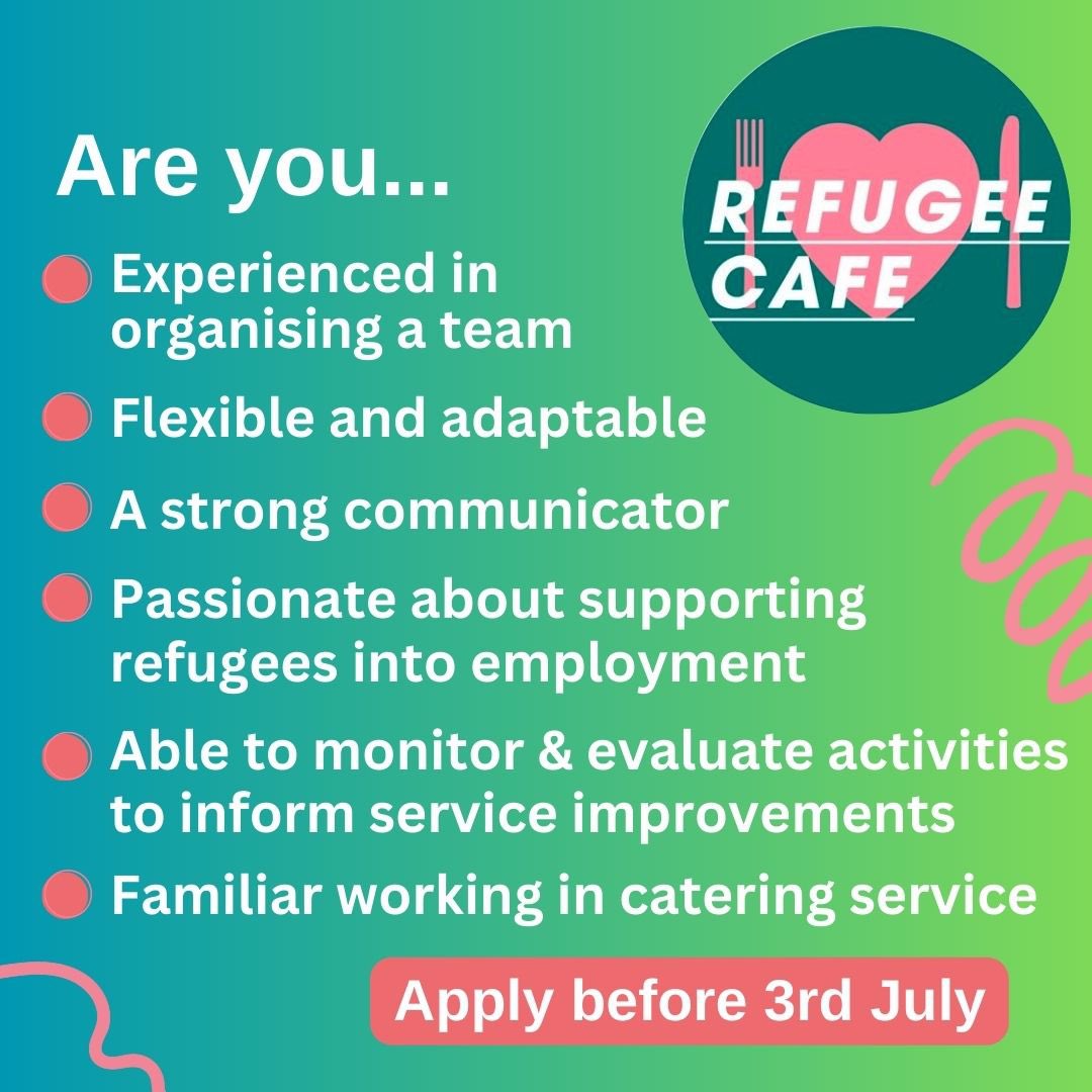 We’re recruiting a Chef Programme Manager. Deadline 3rd July. Find out more charityjob.co.uk/jobs/refugee-c… #Lewisham