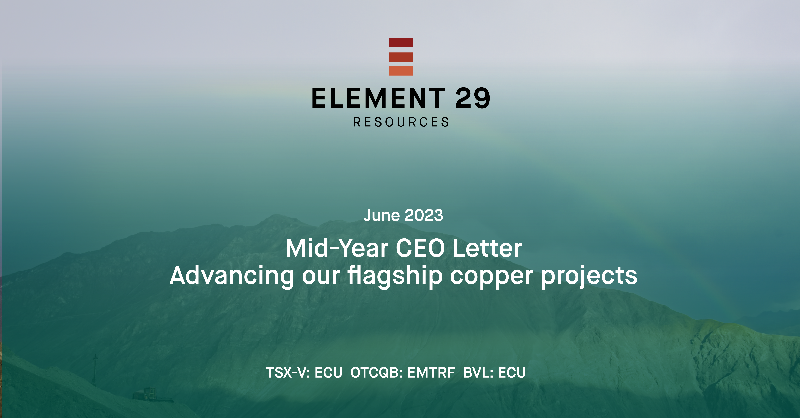 CopperE29's tweet photo. President and CEO, Steve Stakiw, provides a mid-year letter to shareholders of #Element29Resources outlining recent accomplishments at our Elida copper deposit and the Flor de Cobre project, and our plans going forward.
🌐 https://t.co/eJ6sq8ha4y $ECU.V #copper #energytransition