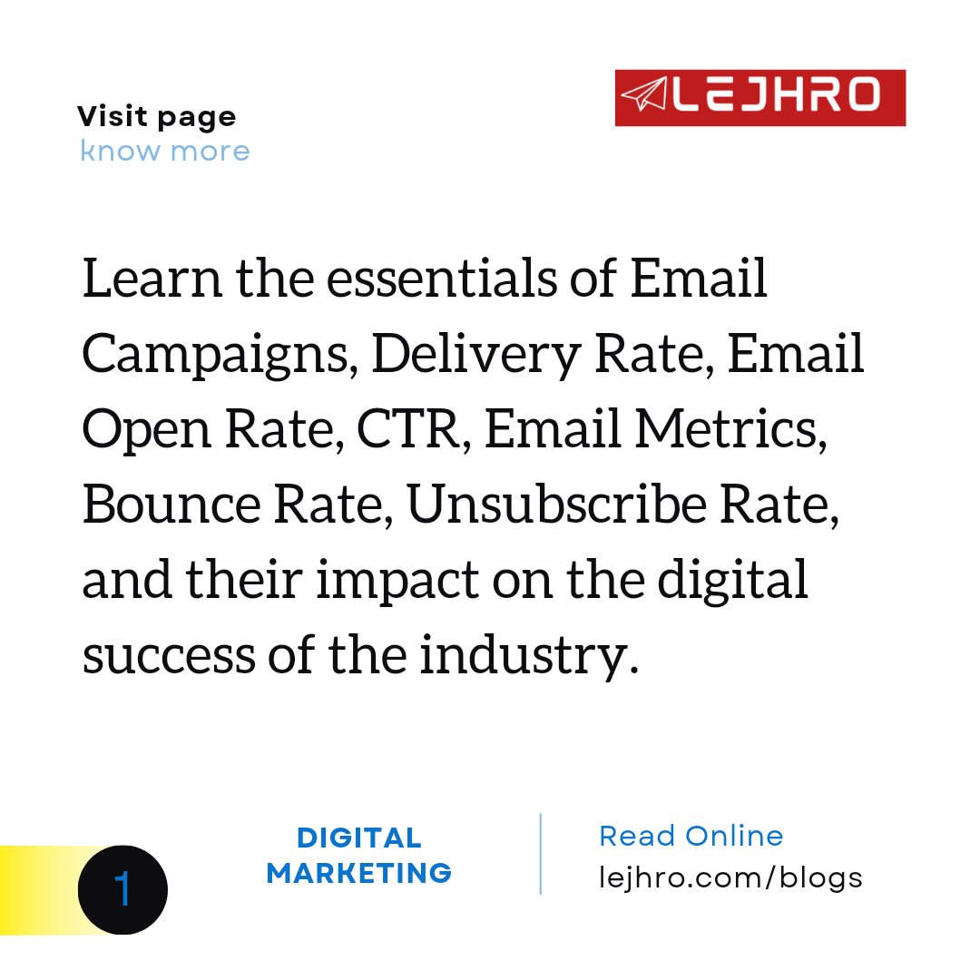 Unlock the secrets to email marketing success in 2023! Discover the essential metrics that will supercharge your campaigns. Read our blog now and stay ahead of the competition. lejhro.com/blogs/essentia… #emailmarketing #digitalmarketingtips #marketingstrategy