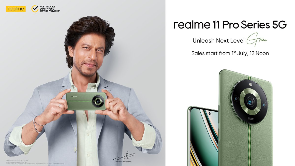 Unleash your inner trendsetter with the Oasis Green variant of the #realme11Pro5G! It's time to level up your style game. Sale goes live on 1st July, 12PM. #CurvedDisplayNextLevel #NextLevelGreen

Know more: bit.ly/3CPKjnV