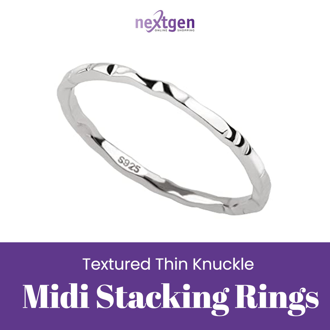 Step out of your comfort zone and show off your style with our new minimalist hammered textured thin knuckle midi stacking rings.

#nextgenshopping  #thin #silverplated #stainlesssteel #knucklemidistackingrings #womensring #girlsring
