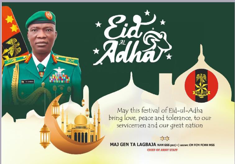 HQNigerianArmy's tweet image. EID-EL-KABIR: COAS FELICITATES WITH TROOPS, APPRECIATES SACRIFICES MADE IN COMBATING SECURITY CHALLENGES

The Chief of Army Staff (COAS), Major General Taoreed Lagbaja has expressed appreciation to troops of the Nigerian Army (NA)  for their commitment and sacrifice towards…