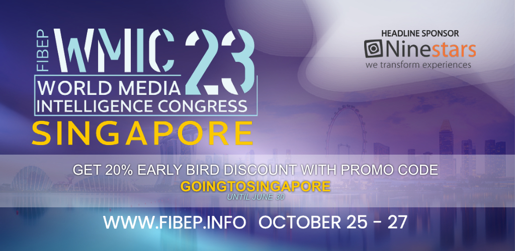 Only 2 days left to book your place at FIBEP WMIC 2023 in Singapore with early bird promo code GOINGTOSINGAPORE. More info & registration: fibep.info/2023-wmic-sing… We look forward to meeting the media intelligence community in October. Thank you headline sponsor @NinestarsGlobal