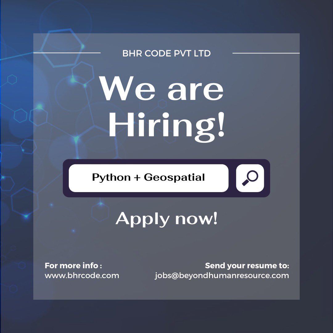 We're hiring for #Python + #Geospatial, someone with 5+ years of experience would be a good match.

Interested? share your CVs/portfolios at hr@beyondhumanresource.com

#hiringforbhr #opentoworkwithbhr #lookingtoworkwithbhr #python #geospatial #data #serving #opentowork
