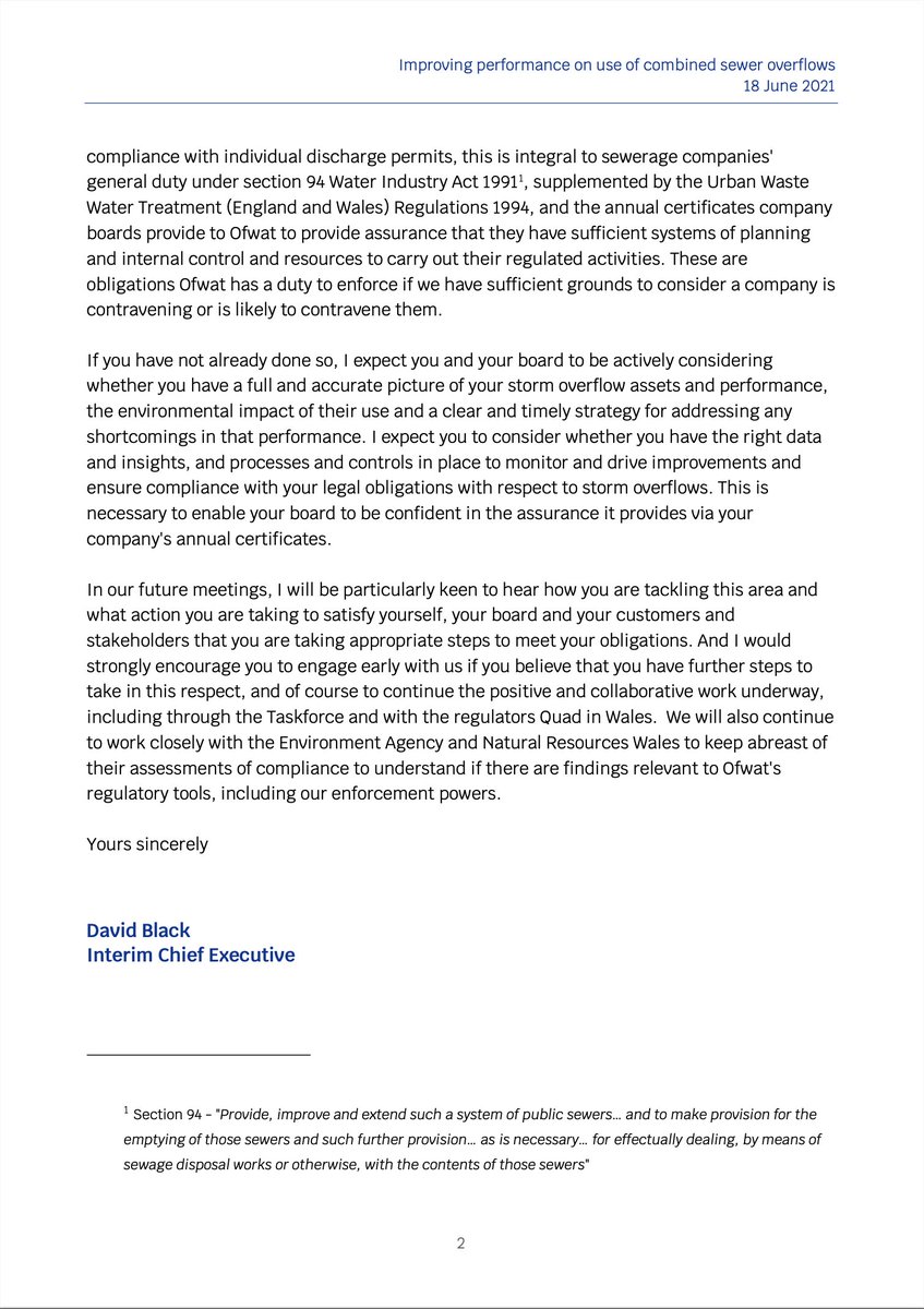 So water companies say they want to increase our bills by 40% do they?

Let me remind them. Water companies have a statutory obligation to build, operate and maintain sewage systems capable of 'effectually dealing' 'with the contents of this sewers'. @ofwat letter June 21 (1/2)