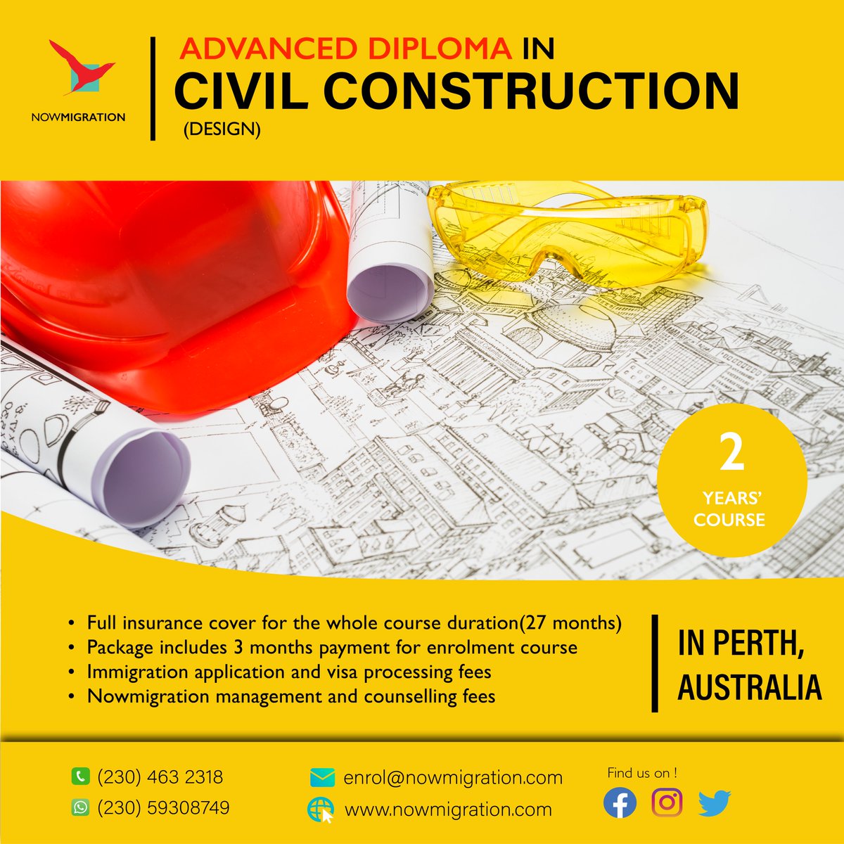 'Take the opportunity to learn about the latest Advanced Diploma in Civil Construction in Perth, Australia🇦🇺🇦🇺'
Hurry Up‼️. . . . . . . .Apply Now‼️ @Nowmigration_ 
.
.
#ApplyNow #contactustoday #nowmigration #CoursePackage #admission #studyabroad2023 #Studypermit #studyvisa