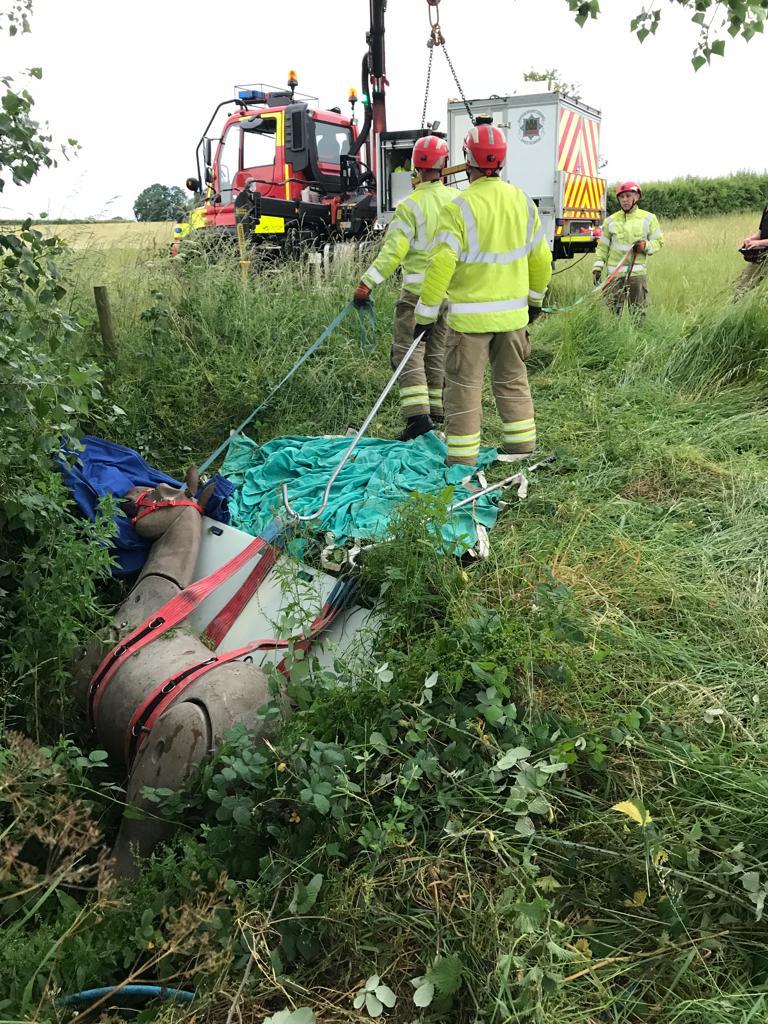 Last night Red watch <a href="/SuffolkFire/">Suffolk Fire & Rescue Service</a> #firefighters took part in a joint large animal rescue exercise with <a href="/RSPCA_official/">RSPCA (England & Wales)</a> inspectors and vet at a farm near Halesworth. This resulted in a successful rescue of Brian, our horse manikin 🐎🚒