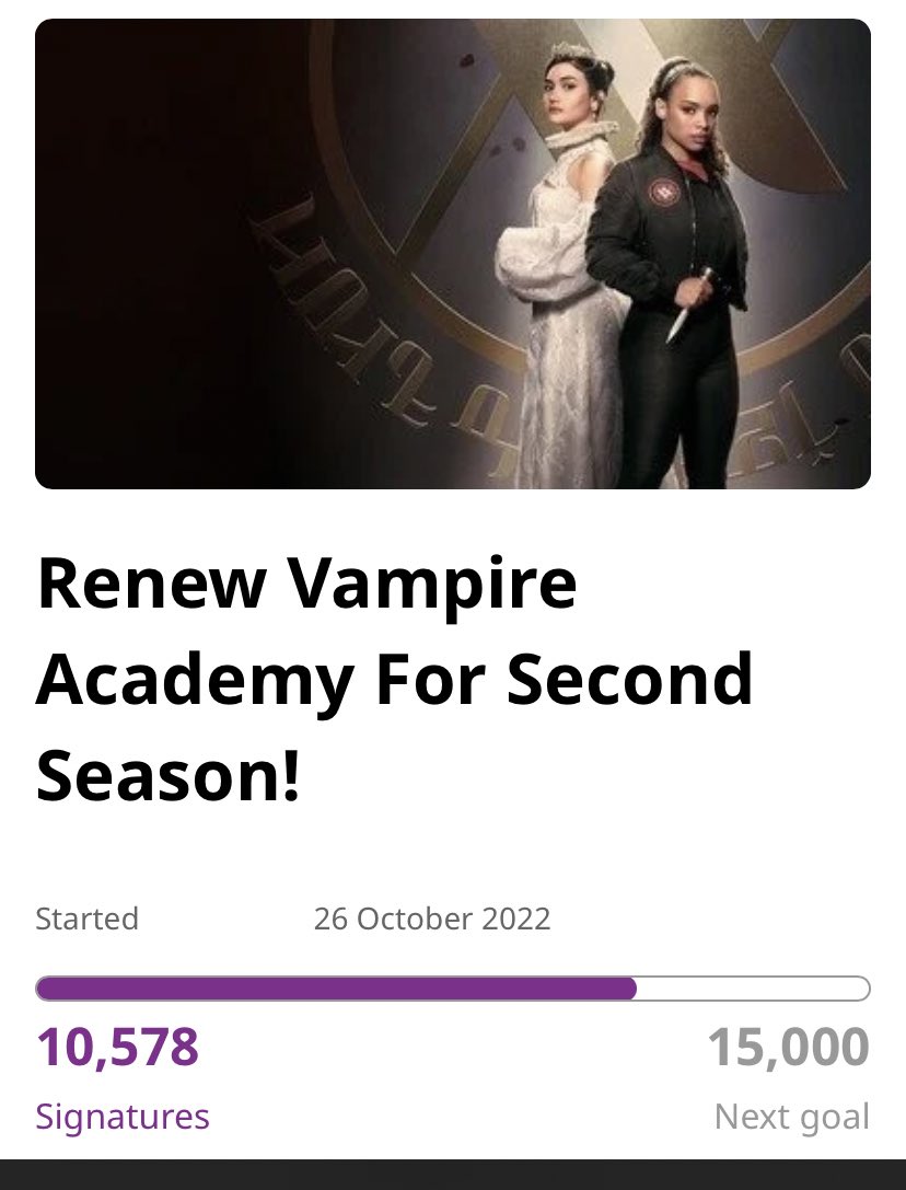 10,600 !!!! 22 signatures away !!!!! #SaveVampireAcademy #RepresentationMatters