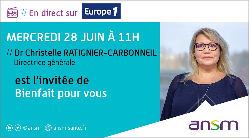 ANSM (@ansm) on Twitter photo 📻Dr Christelle Ratignier-Carbonneil, directrice générale de l'#ANSM, est l'invitée de <a href="/GomezMelanieE1/">Gomez Mélanie</a> & <a href="/juliavignali/">Julia Vignali</a> pour présenter la campagne d’information/sensibilisation sur le #BonUsage des médicaments
📌Aujourd'hui à 11h sur <a href="/Europe1/">Europe 1</a> - Bienfait pour vous
#MedicamentsEtMoi 📻Dr Christelle Ratignier-Carbonneil, directrice générale de l'#ANSM, est l'invitée de <a href="/GomezMelanieE1/">Gomez Mélanie</a> & <a href="/juliavignali/">Julia Vignali</a> pour présenter la campagne d’information/sensibilisation sur le #BonUsage des médicaments
📌Aujourd'hui à 11h sur <a href="/Europe1/">Europe 1</a> - Bienfait pour vous
#MedicamentsEtMoi