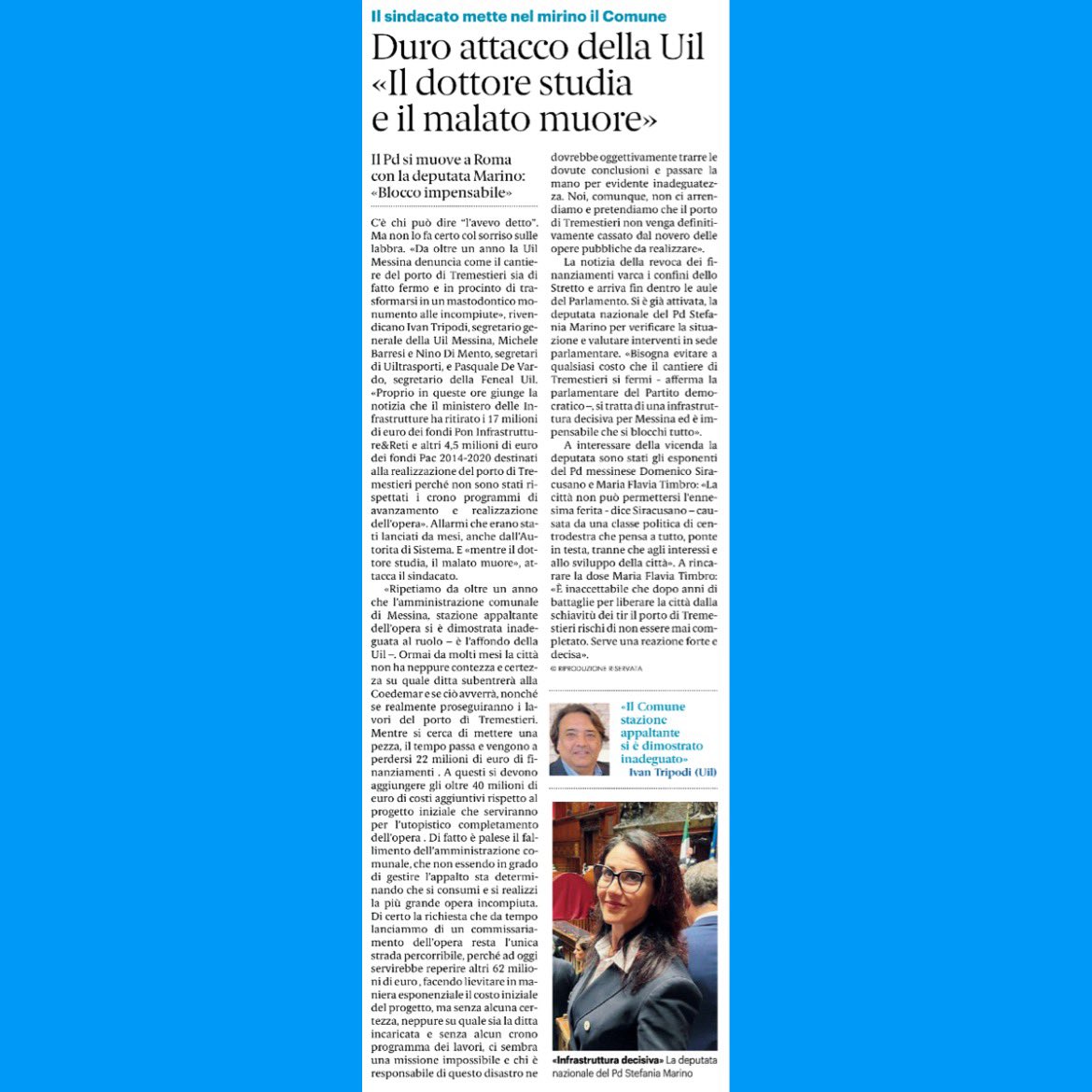 ivantripodi's tweet photo. 🔵Gazzetta del Sud (28.6.2023)🔵
#uil #messina #tremestieri #porto  #incompiuta https://t.co/jTNSRomKWU