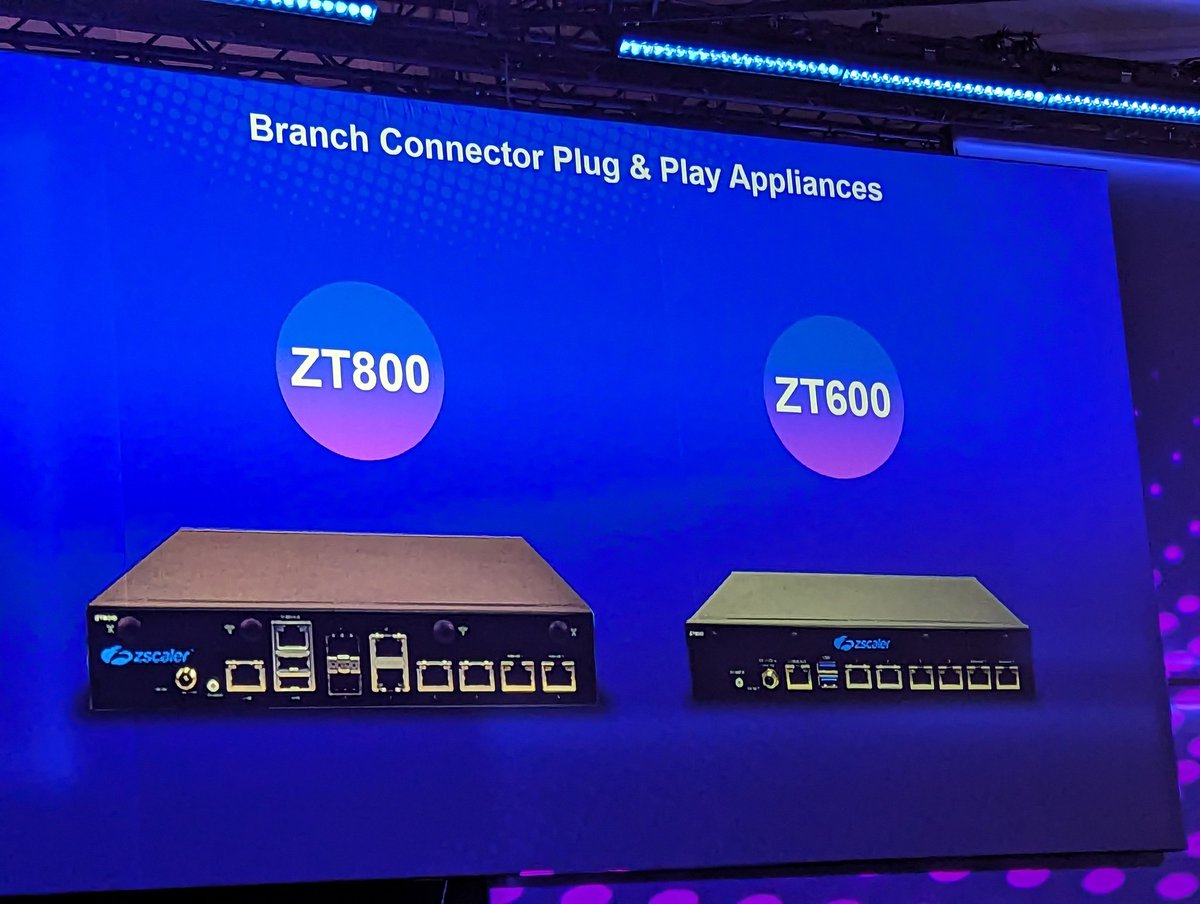 networkautobahn's tweet photo. @zscaler is now also in the Hardware business. 2 Plugnplay HW boxes have been announced, in case you like Metal #Zenithlive2023 https://t.co/pd0lCerQnP