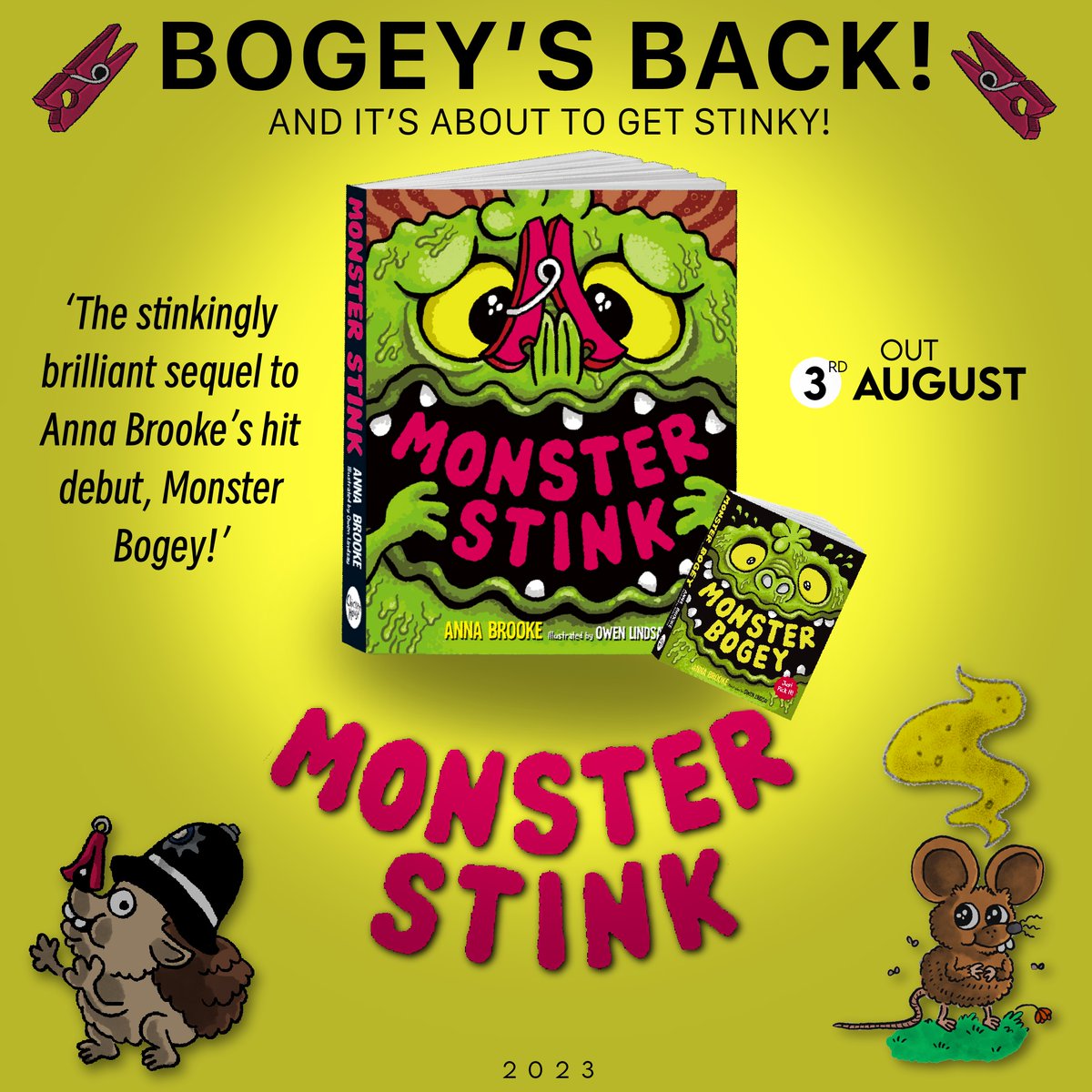 (Drum roll...🥁) **MONSTER STINK** Book 2 is out Aug 3rd. Spread the stink—erm—the word!
Pre-order:
👃Your local indie tinyurl.com/26nk7389
👃Waterstones tinyurl.com/bdf8mdpb
👃 Amazon tinyurl.com/2p9dwur2
Fab for KS2  &amp; reluctant readers 
<a href="/chickenhsebooks/">Chicken House</a> <a href="/stubbleagent/">Sam Copeland</a>