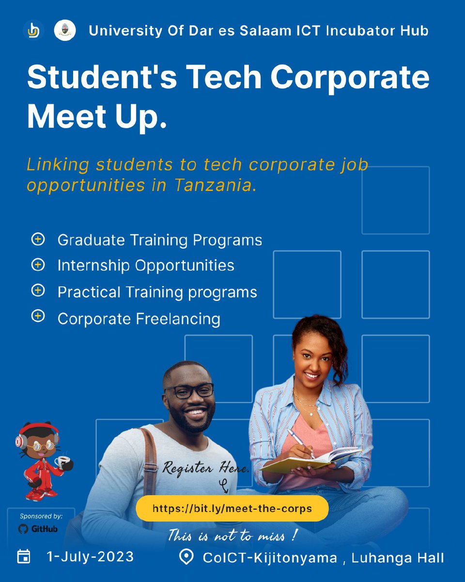 This coming Saturday 1st - July 2023 , we are bringing the best Technological Companies in Tanzania to you , they will be pitching ( presenting as to why you should come and work at their companies ). Yes you read it right , they will be pitching to you .
Cc: <a href="/udicti/">UDICTI_HUB</a>
