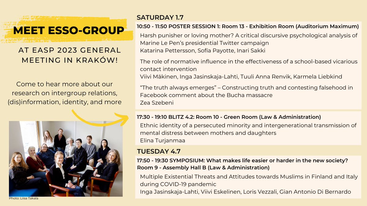 We are very much looking forward to sharing some snippets of our research group's recent work at #easp2023krk!

Here is where to find us 👇