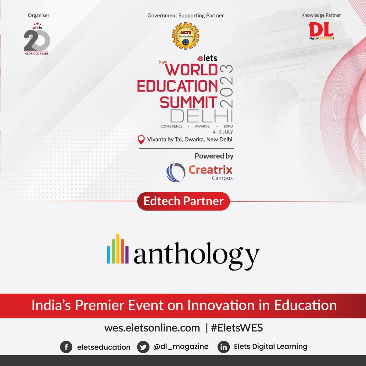 We are thrilled to announce that @AnthologyInc will be joining us as ‘Edtech Partner’ at the prestigious 26th Elets World Education Summit.

Express your Interest: bit.ly/43KgelR

#EletsWES #WES2023 #WESDelhi #Eletseducation #HigherEducation #SchoolEducation