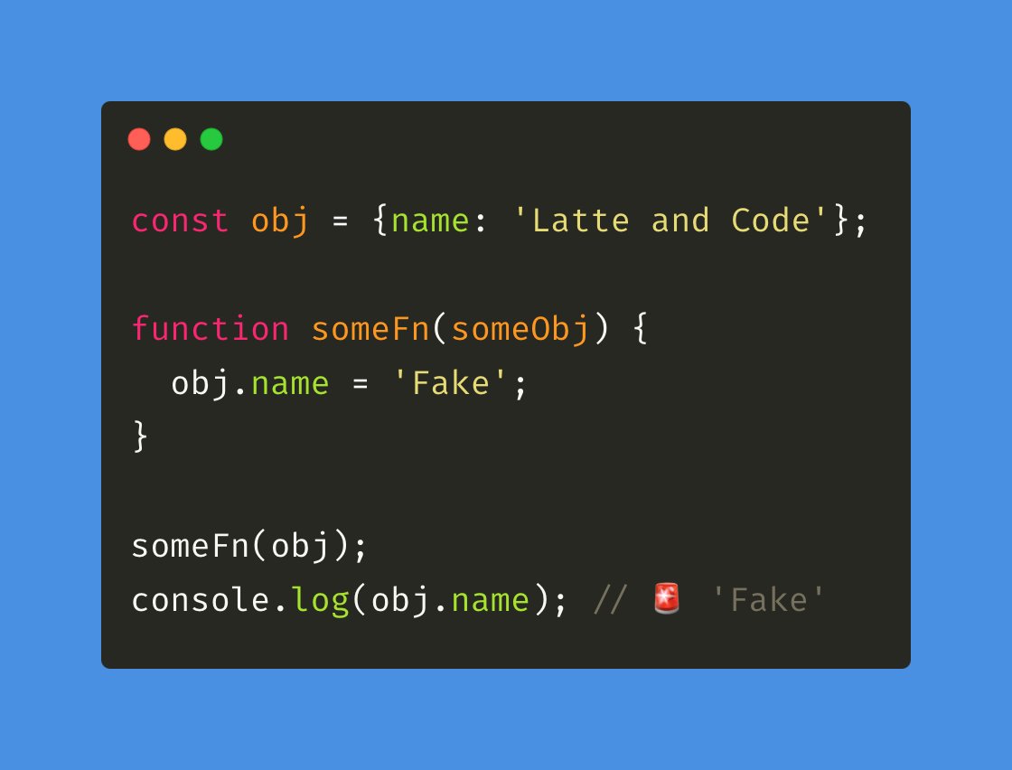 latteandcode's tweet image. 🚨 Si esto no lo tienes asimilado, no toques aún React.
👉 React hace un uso intensivo de ideas como la inmutabilidad y la igualdad por referencias. Si estos dos conceptos no los tienes claros, los hooks se te van a hacer mucha bola.
#javascript  #reactjs