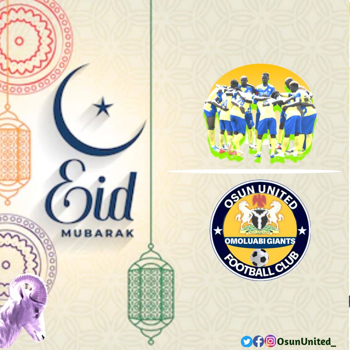 On this occasion of #EidMubarak 🐏
we pray for Allah's favour and guidance upon y'all 🙏
Have a joyous 💃 one . From all of us at <a href="/OsunUnited_/">OsunUnitedFC</a> happy #EidAlAdhaMubarak