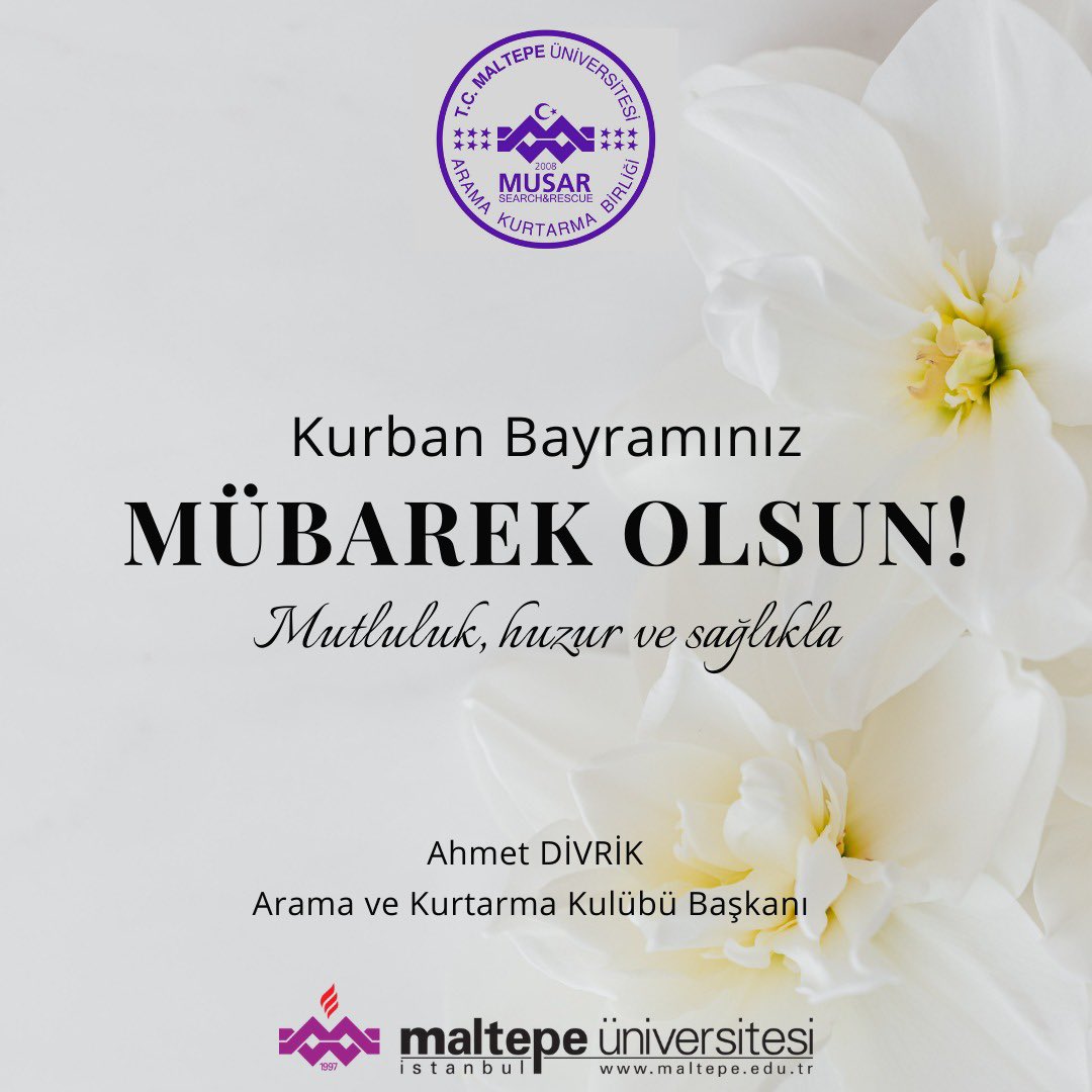 Mübarek Kurban Bayramını sevdiklerinizle beraber sağlıklı ve huzur içinde geçirmenizi dilerim. Mutlu Bayramlar.

<a href="/MaltepeEduTr/">Maltepe Üniversitesi</a> 
<a href="/maltepesks/">Maltepe Üni SKS</a> 
<a href="/MauKonseyi/">MAU Öğrenci Konseyi</a> 
<a href="/edibesozen/">Edibe Sözen</a> 
<a href="/avumutorman/">Umut Orman</a>