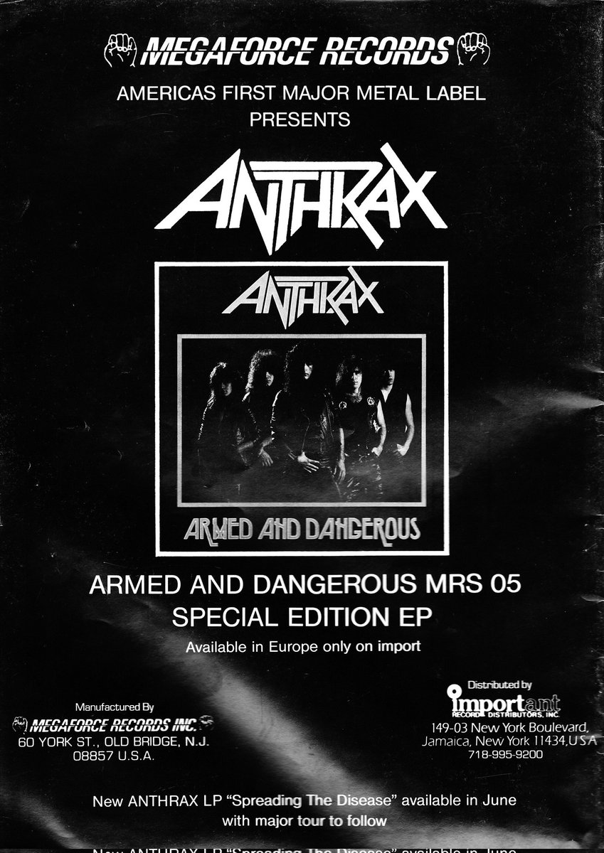 ANTHRAX - 'Armed and Dangerous' advert 1985.
#anthrax #thrashmetal #heavyMetal #metal