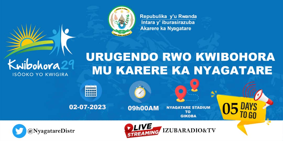 AgaciroPress's tweet photo. Harabura iminsi 5! Mwese murararitswe murugendo rwo #Kwibohora29 From Nyagatare Stadium on 09h00 to  Gikoba//ahabitse amateka yo kubohora Igihugu cyacu. Kumugoroba wuwomunsi I Gikoba (Tabagwe) Tuzatarama tuvuge ibigwi by'Inkotanyi.
#LiberationWalk #InkotanyiCyane 
#NyagatareYacu https://t.co/L0dLKoZhUn