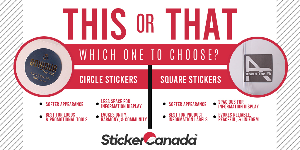 StickerCanada's tweet image. Discover your brand's shape! 🧐👀

Soften your brand with #CircleStickers. Great for events, uplifting messages, and adding visual appeal to your brand.

Achieve precision and structure with #SquareStickers. Clean lines &amp;amp; symmetrical design for a sophisticated touch.

#thisorthat