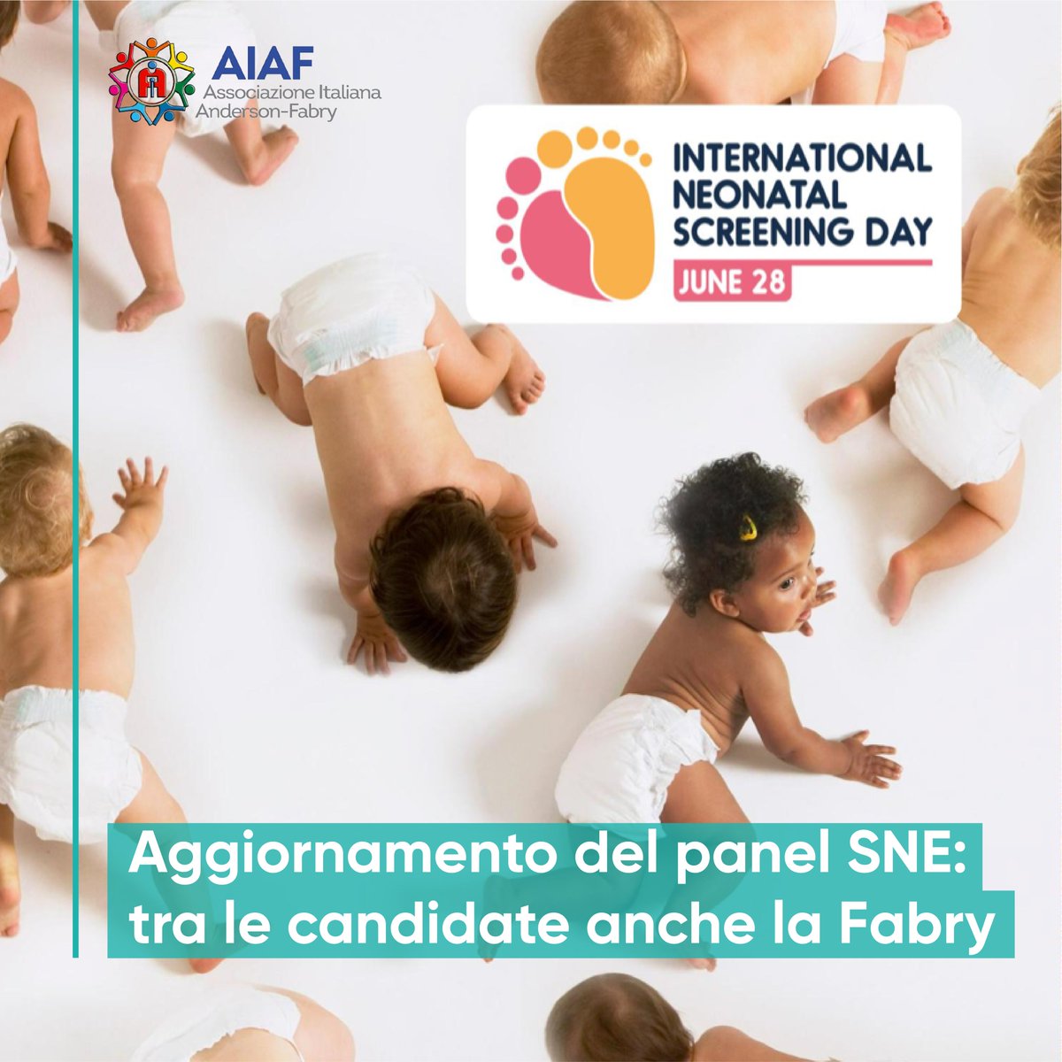 Si intravede un possibile passo avanti verso l’aggiornamento del panel dello Screening Neonatale. 

Leggi la news sul nostro sito per saperne di più!
aiaf-malattiadifabry.org/notizie/341-ag…

#INSD #InternationalNeonatalScreeningDay #NeonatalScreeningMatters