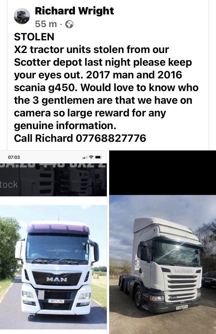 2 lorries stolen from Scotter in Lincolnshire. Please RT 😡