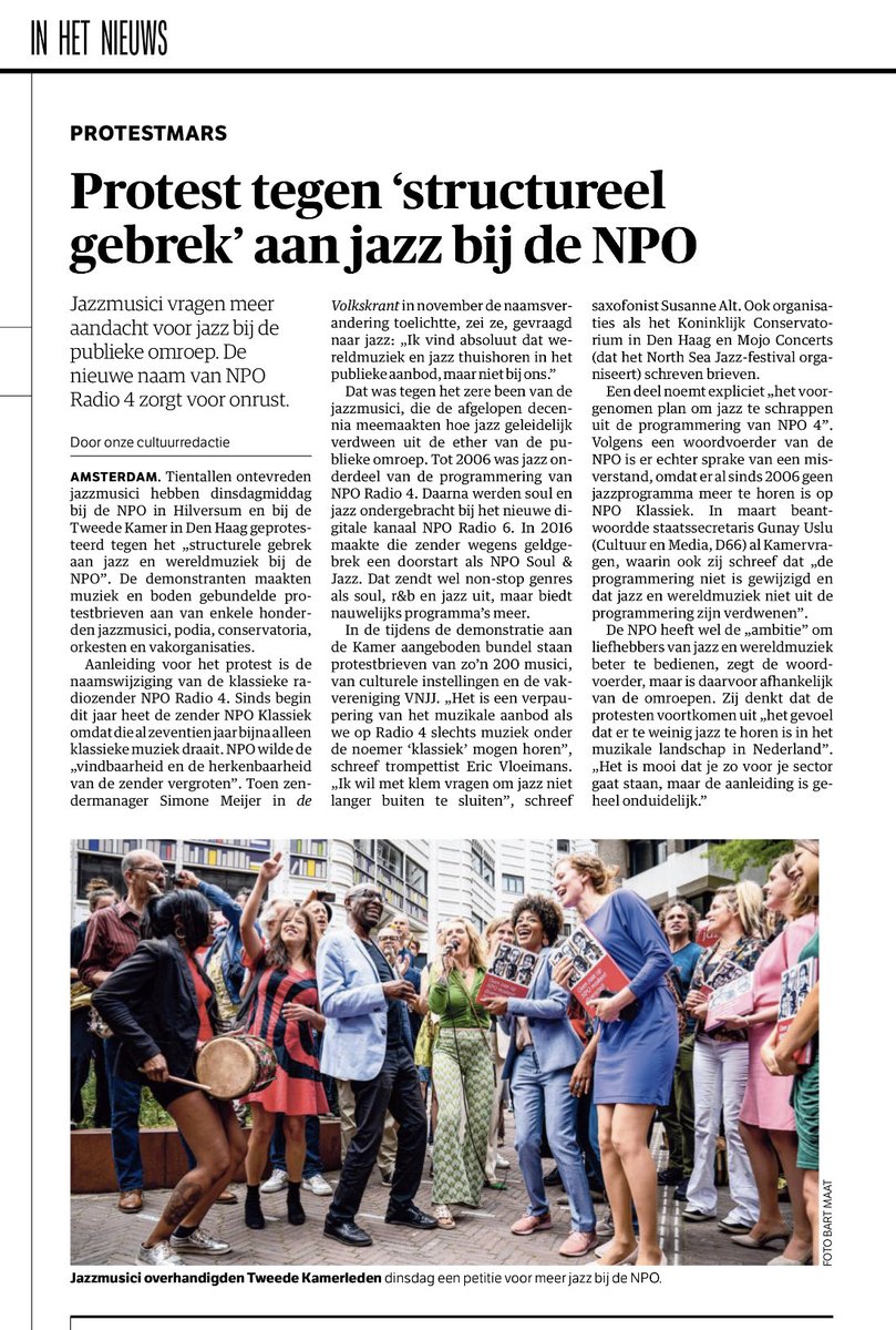 Jazz &amp; World op de hoofdkanalen van de NPO episode #9. Dank NRC voor het artikel in de krant omtrent het protest gisteren en het aanbieden van het boek met meer dan 260 brieven van makers, North Sea jazz festival, BIMhuis aangaande welke kant het op moet met de NPO.
#jazz #npo