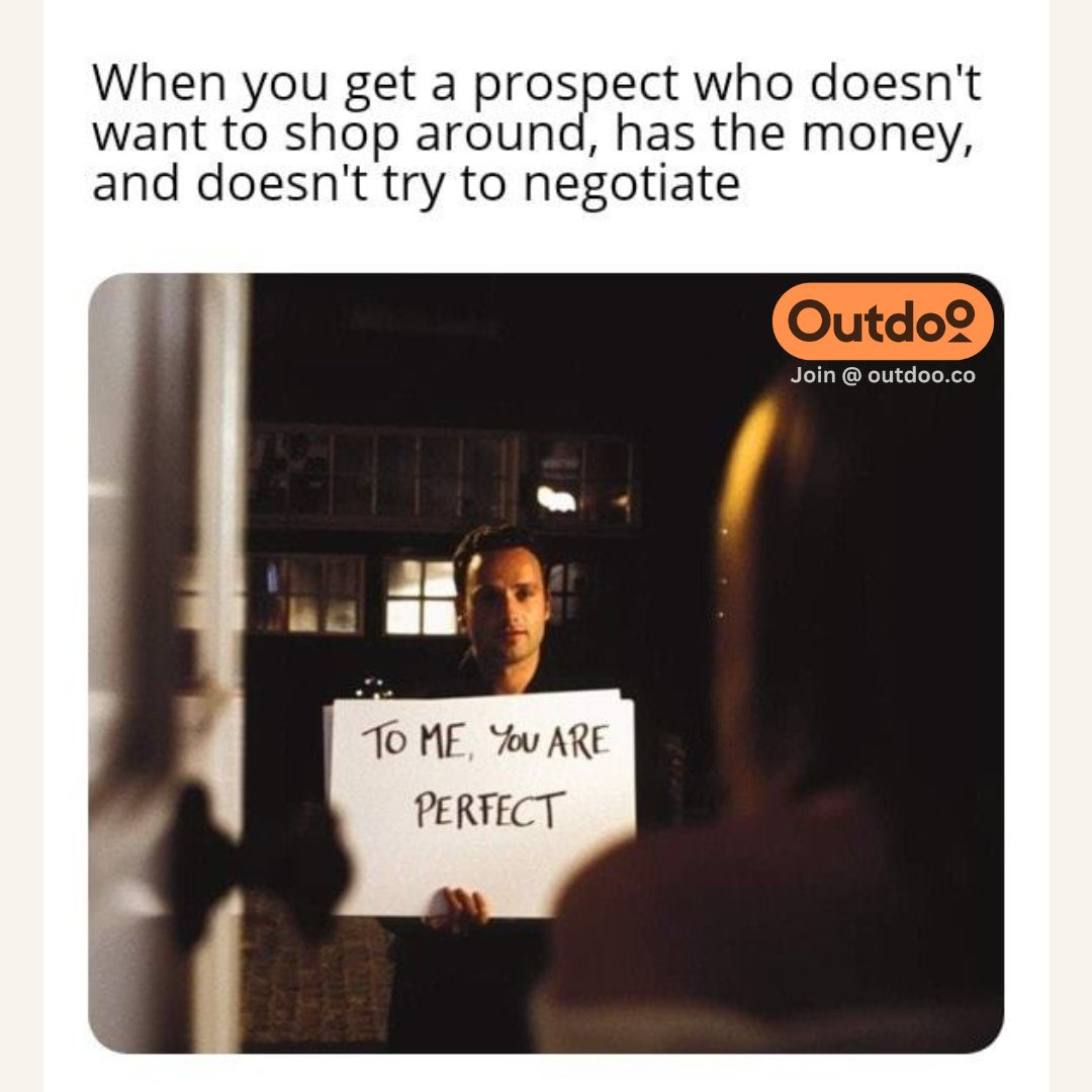 outdoosales's tweet photo. Never let a good prospect go 💍

#sales #salesmemes #saleshumor #negotiation #customerfirst https://t.co/KHREU6t6oO