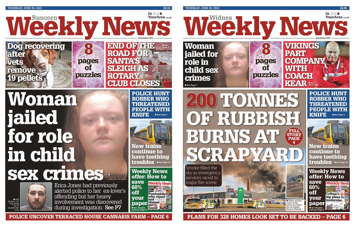 This week's editions of #Runcorn and #Widnes Weekly News are out TODAY! Pick up your copy for stories from your area.