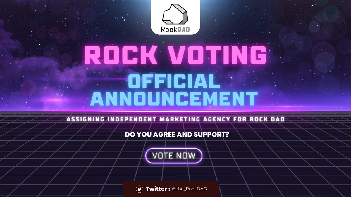 the_RockDAO's tweet photo. 🚨 Official ROCK Voting Announcement! 🚨

🗳️ Shape the future of ROCK DAO! Empower the community🚀🙌

📅 Voting Duration: July 5th 12am UTC - 11:59pm UTC

💡 Proposal: Engage independent agency for ROCK infrastructure, whitepaper, tokenomics & voting.

Step 1: Vote: "Yes" or "No"
Step 2: DM ROCK Twitter admin with Huobi UID + YES/NO.

🔹 Criteria: Any ROCK token count.

💥 Your vote matters! Shape ROCK DAO! 💪 #ROCKVoting #ShapeTheFuture #Web3GameFi