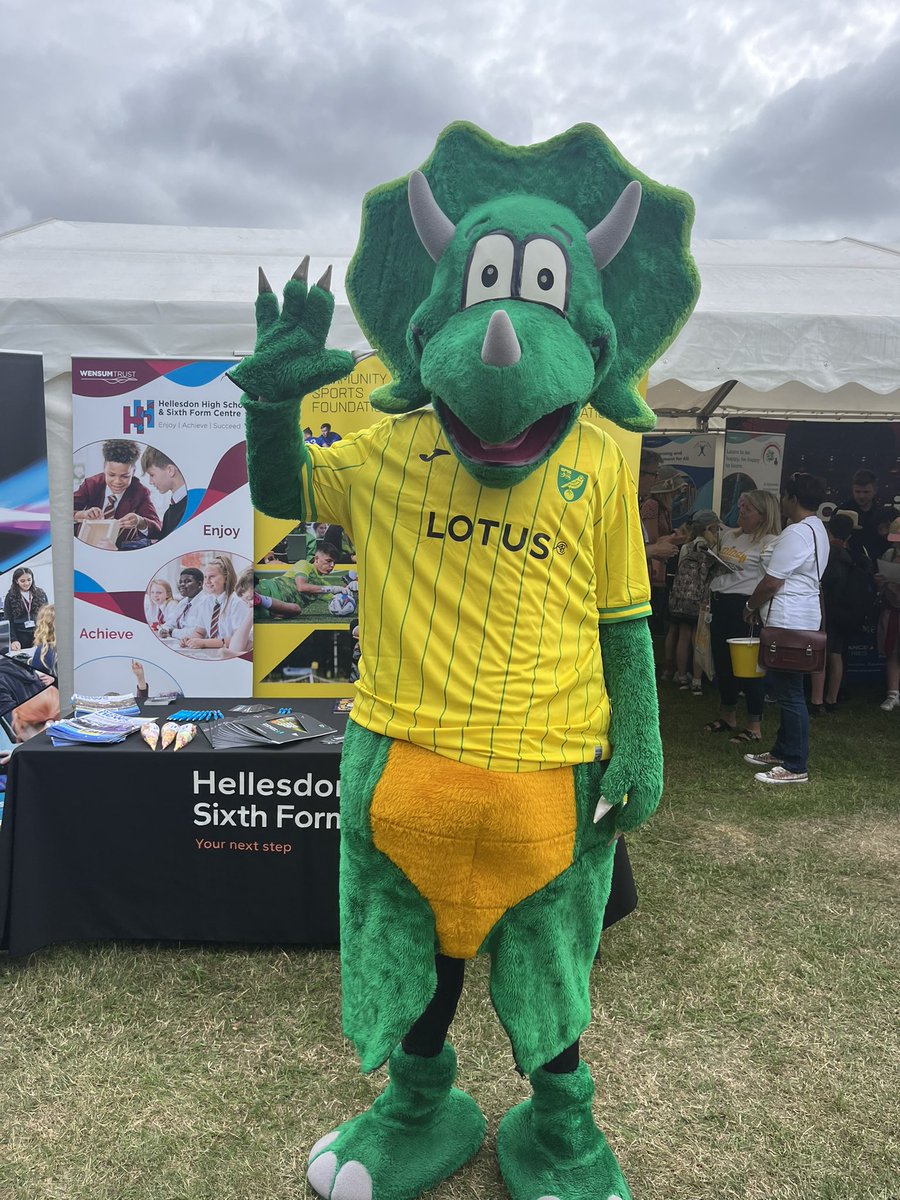 WensumTrust's tweet photo. Come and see Sportasaurus at our stand at the @norfolkshow!!! We’ve got @NorwichCityCSF with us today where you can find out about our unique partnership programme for students! #royalnorfolkshow https://t.co/xiecKnv02k