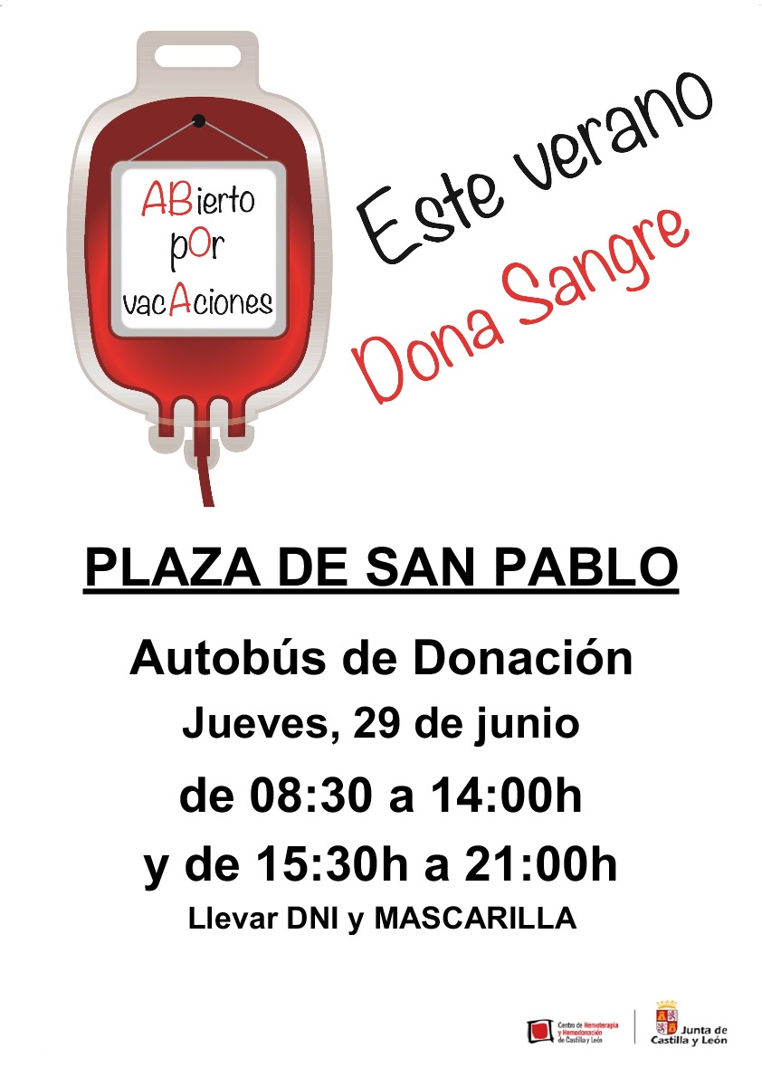 🔊¡¡ATENCIÓN COLECTA MAÑANA EN VALLADOLID!!    

🗓️Mañana jueves 28 de junio  
🚌Autobús de donación
📌Plaza de San Pablo, Valladolid 
⌚️De 08:30 a 14:00h.  y de 15:30 a 21:00h.    

¡Gracias a todos por la difusión!   

#DonaSangre #DonaVida #AbiertoPorVacaciones