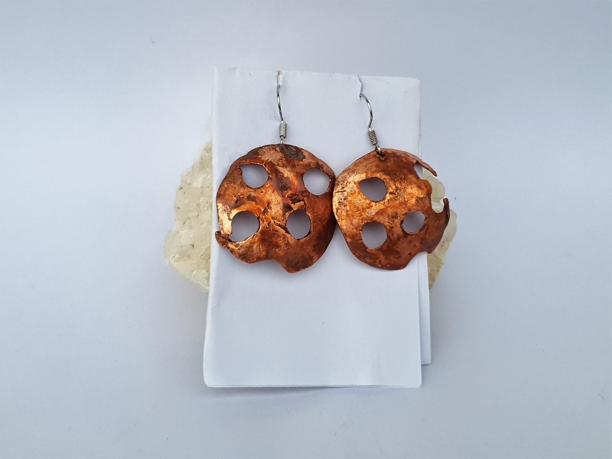 Excited to share the latest addition to my #etsy shop: Hammered Copper Disk Earrings with Hole Patter, Round Handmade Earrings with Holes, Full Moon with Craters, Perforated Metal Disc Earrings etsy.me/43hY49X #copperjewelry #roundearrings #circleearrings #boho