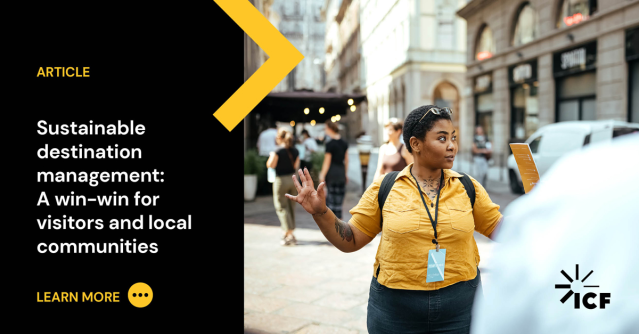 Sustainability is an increasingly important consideration for destination management. My <a href="/ICF/">ICF</a> colleague shares how we support DMOs &amp; governments to establish offerings &amp; action plans that benefit visitors, local communities &amp; the environment. bit.ly/3O0LbwB