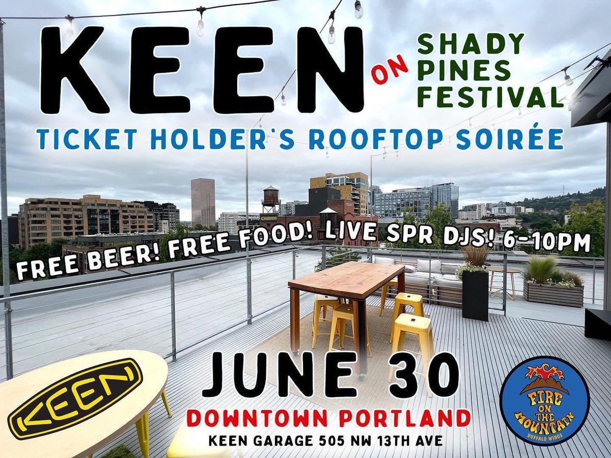 Buy tickets to Shady Pines Festival and drink beer and eat for free at a roof top party in downtown Portland! It’s a win win for everyone! shadypinesradio.com/festival