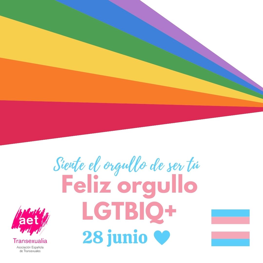 AetTransexualia's tweet photo. Feliz #OrgulloLGBTIQ #28J a todas, todos y todes. Nos sentimos personas libres y orgullosas de ser cómo y quienes somos durante todo el año, pero hoy en especial es nuestro día. Cabeza alta y a disfrutar 🏳️🌈🏳️⚧️🎉 https://t.co/CXhth9ALCK