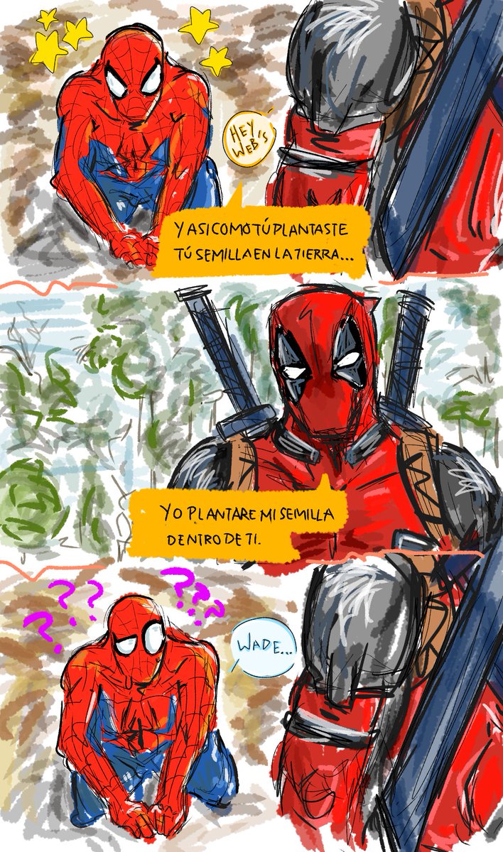Sin comentarios...
Translation:
-
-
'And just as you planted your seed in the ground...
I will plant mine within you.'

#TheOffice #spideypool #fanart #SpiderMan   #Deadpool