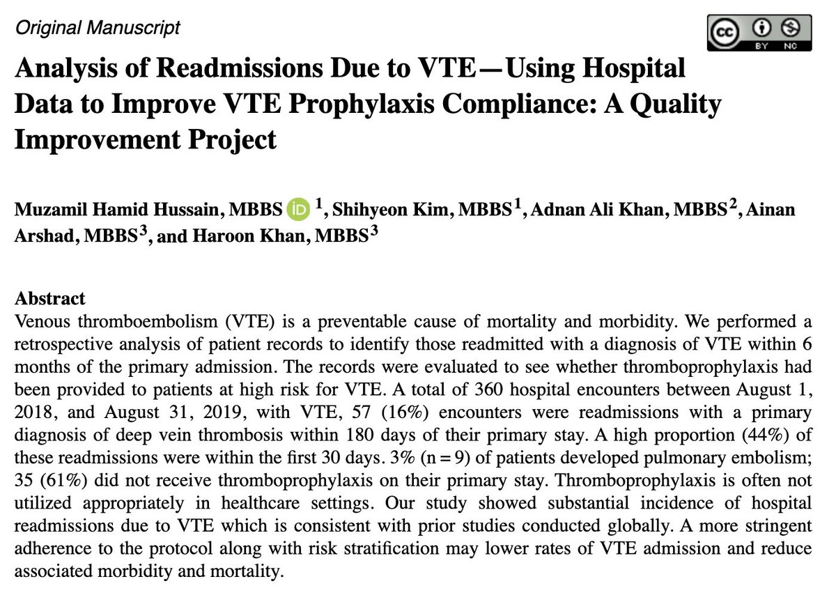 Our abstract on re-hospitalizations due to VTE has been published in the Clinical and Applied Thrombosis/Hemostasis journal! Go over to read how we can improve VTE prophylaxis compliance in hospital settings! Together; Preventing the Preventable. {doi.org/10.1177/107602… } 📰📡