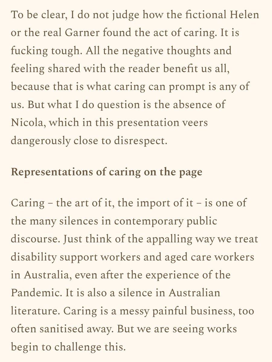 I really love what @_AstridEdwards_ has written about 'The Spare Room' by Helen Garner for #newsandreviews this week. On the complications of caring dynamics and who gets a voice in this work. newsandreviews.substack.com/p/garnerrama-p…